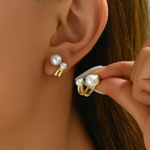 Серьги-джекеты Жемчужные дуэты в золотистом исполнении CJH52756 Серьги-джекеты Жемчужные дуэты в золотистом исполнении CJH52756