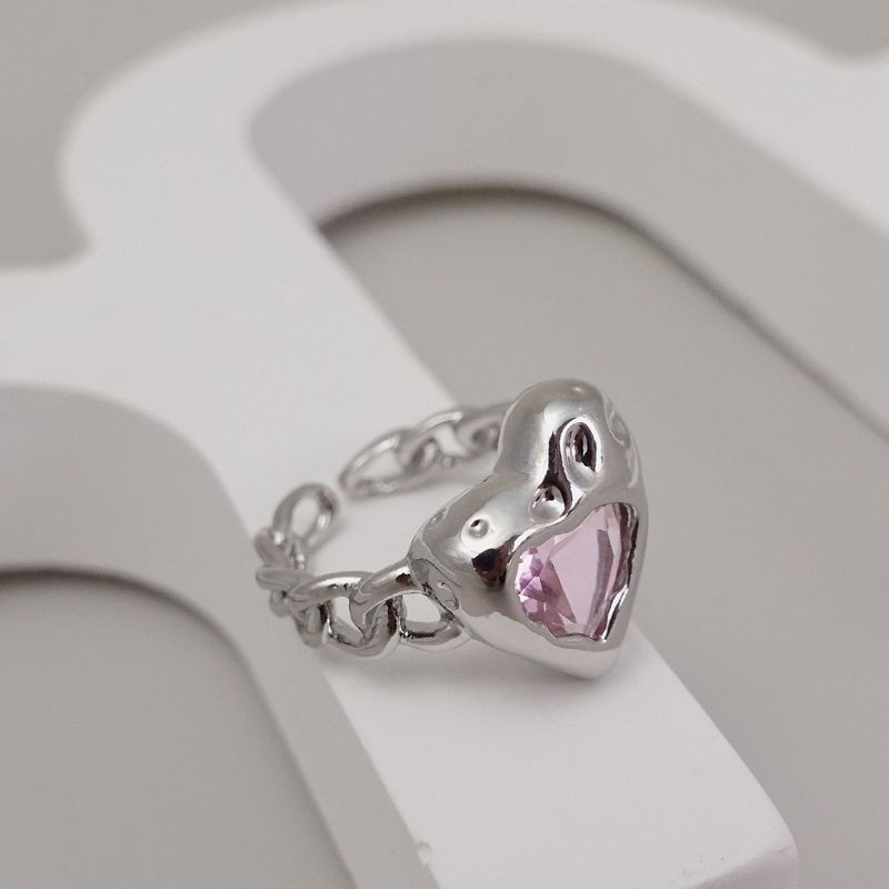 Кольцо открытое медь с напылением платины сердце 1J11920CJJ