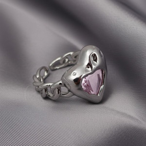Кольцо открытое медь с напылением платины сердце 1J11920CJJ