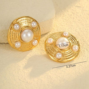 Серьги-пусеты Диски фактурные с жемчужной россыпью CJL36069 Серьги-пусеты Диски фактурные с жемчужной россыпью CJL36069