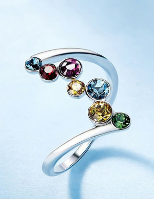 Футуристичное кольцо с разноцветными камнями на дуге M13346
