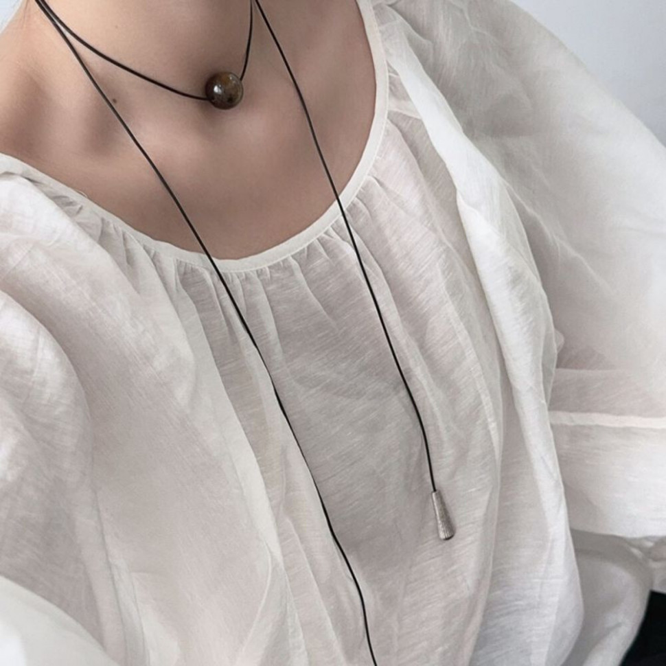 Лаконичный длинный шнурок с подвесом из камня CJH76620 Лаконичный длинный шнурок с подвесом из камня CJH76620