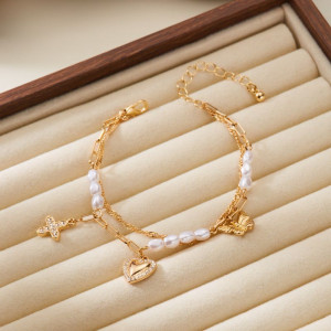 Браслет цепочка с жемчугом и подвесками-монетами CJT06956 Браслет цепочка с жемчугом и подвесками-монетами CJT06956