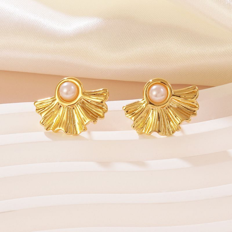 Золотистые серьги из нержавеющей стали с сердцем и клевером CJX71355