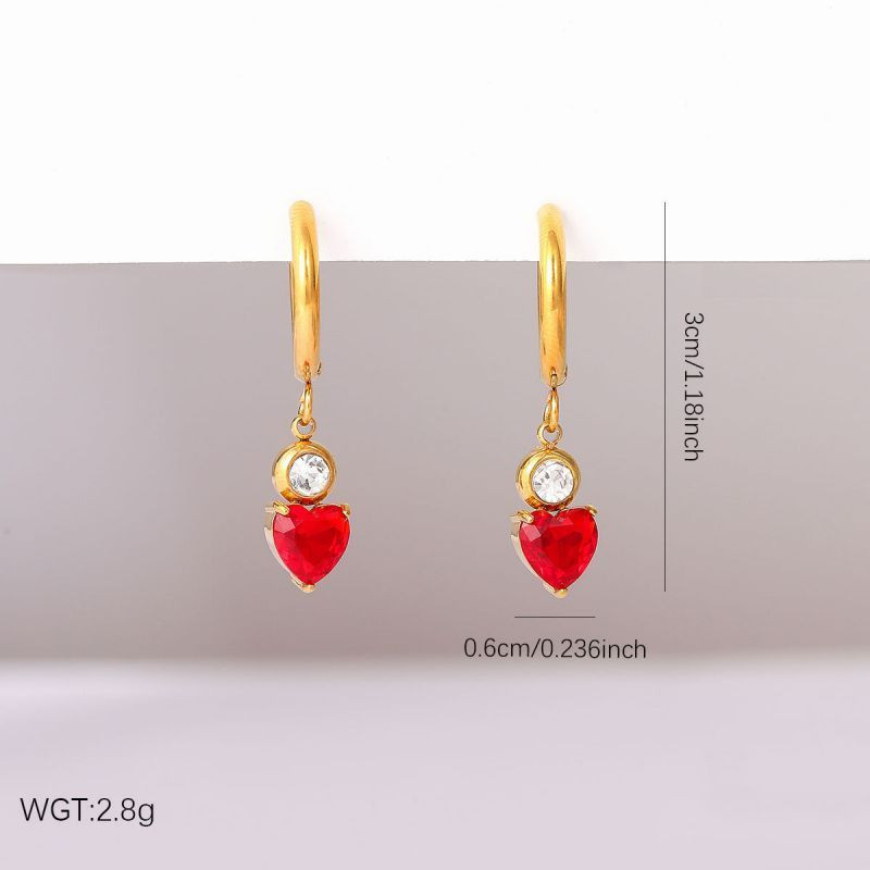 Зелёные серьги из стали с сердцем и цирконом ASUZ56492