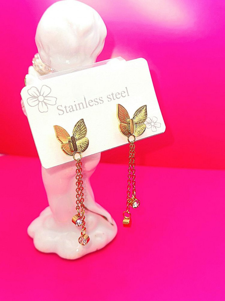 Серьги-гвоздики стальные с напылением золотом бабочки J10211CJJ