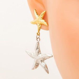 Серьги Висячие Морские звезды двухцветные CJL45269