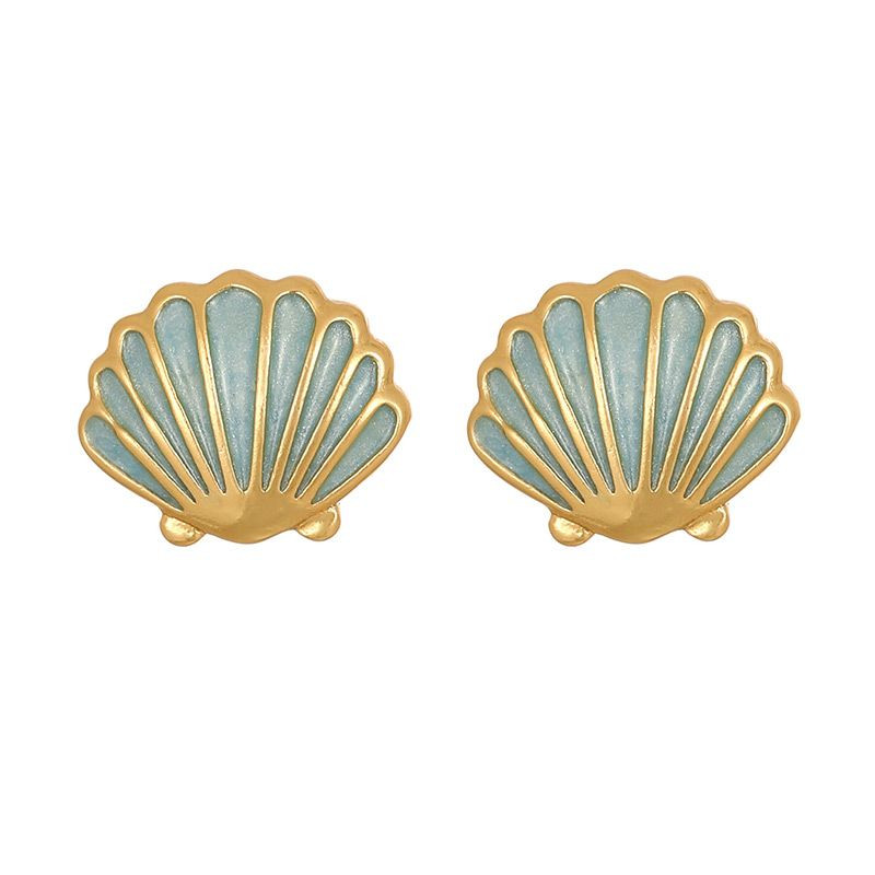 Серьги-пусеты в форме бирюзовых ракушек CJL91031