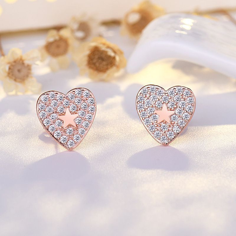 Серебристые серьги со звездой и сердцем из бриллиантов CJX85498