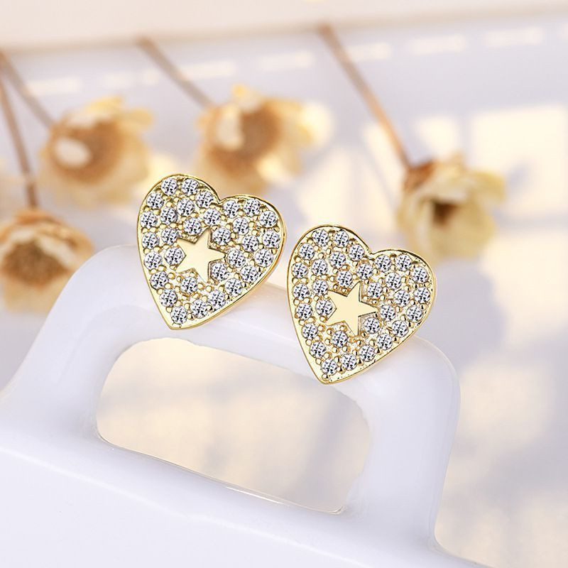 Серебристые серьги со звездой и сердцем из бриллиантов CJX85498