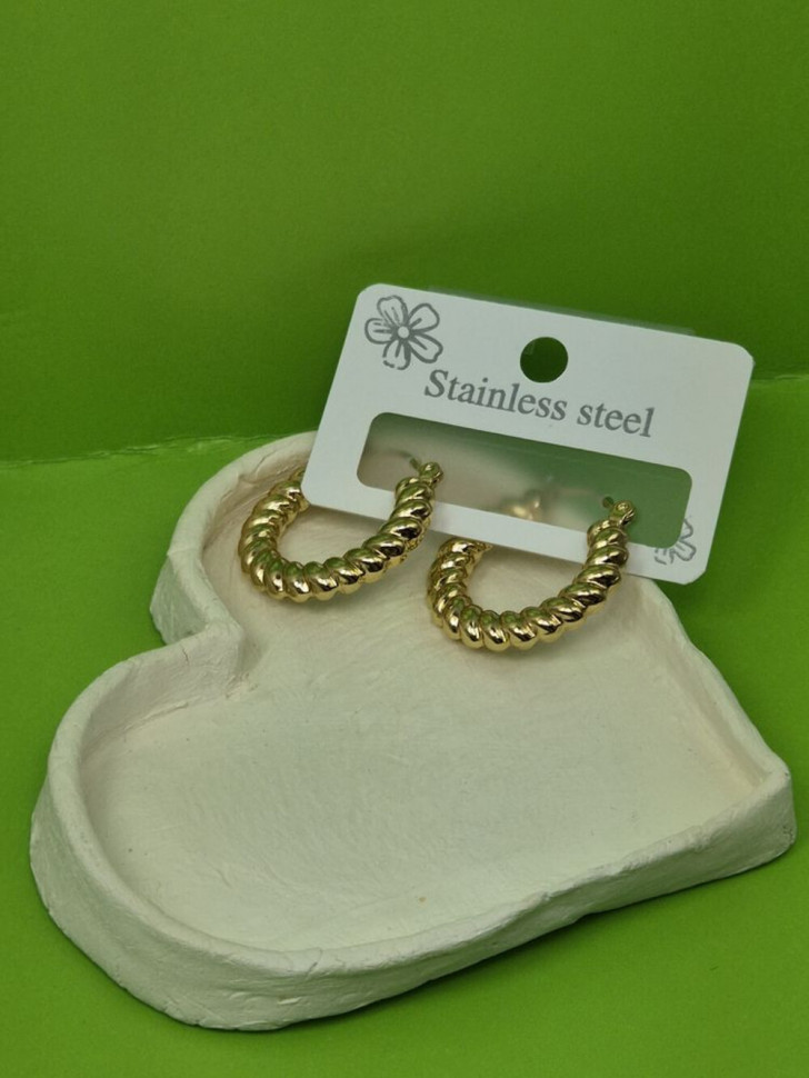 Серьги кольца витые из стали с напылением золотом J11506CJJ