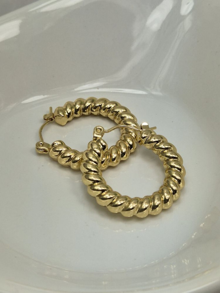 Серьги кольца витые из стали с напылением золотом J11506CJJ