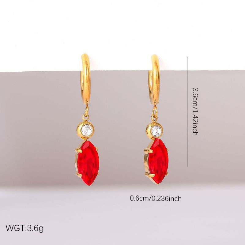 Зелёные серьги из стали с сердцем и цирконом ASUZ56494