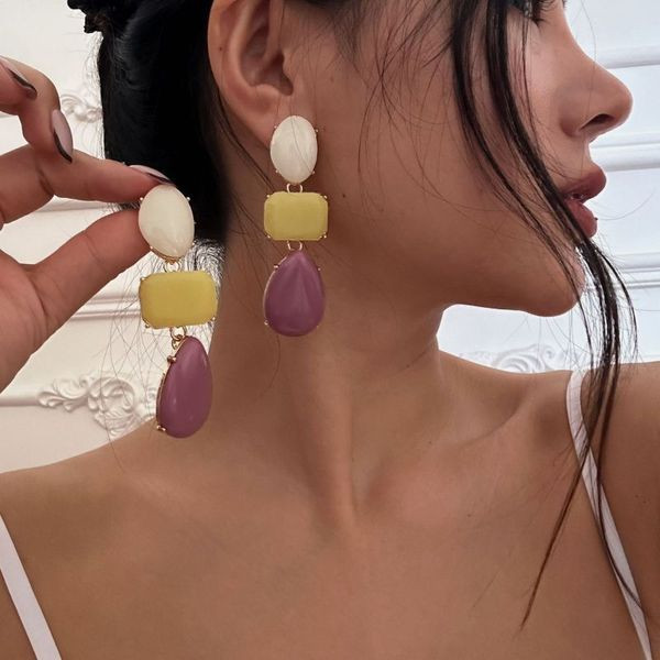 Массивные висячие серьги с матовыми камнями в пастельных тонах CJL52984 Массивные висячие серьги с матовыми камнями в пастельных тонах CJL52984