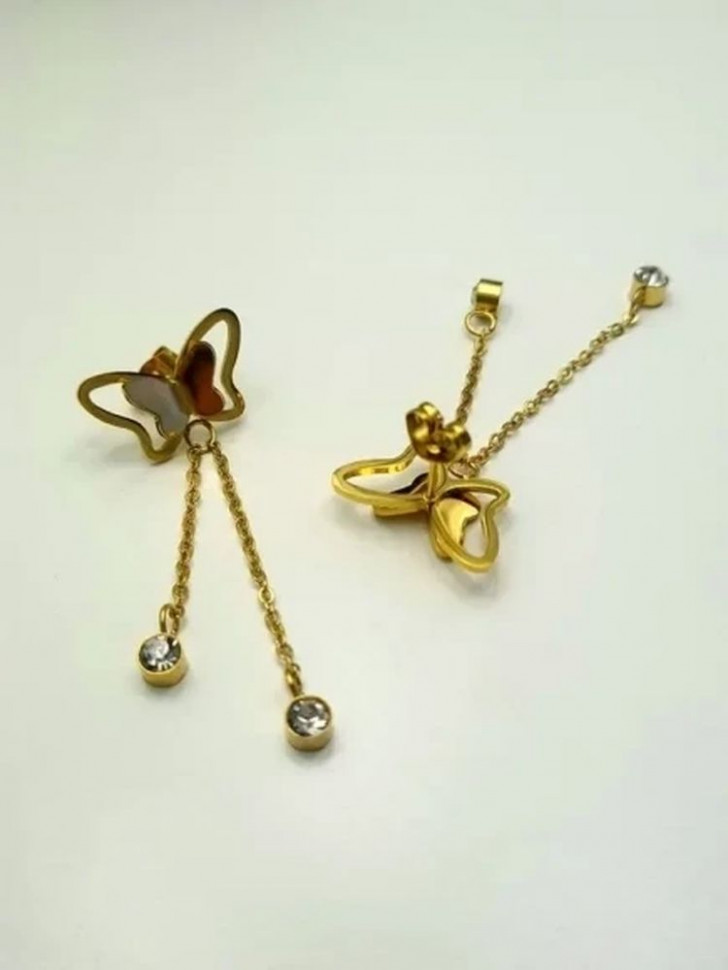 Золотистые серьги-цепочки с бабочками J10224CJJ