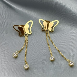 Серьги-гвоздики стальные с напылением золотом бабочки J10224CJJ Серьги-гвоздики стальные с напылением золотом бабочки J10224CJJ