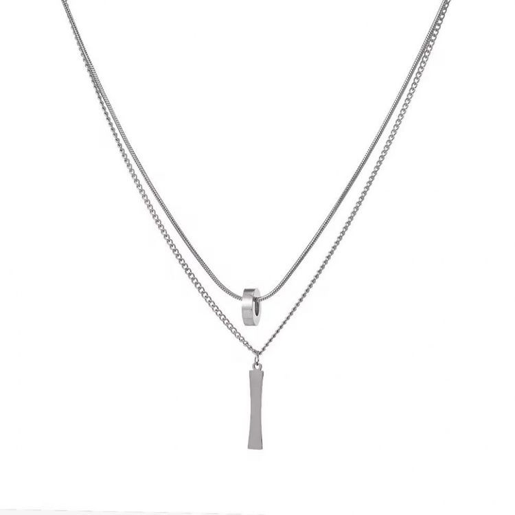 Многослойное стальное колье с геометрическими подвесками J10551CJJ Многослойное стальное колье с геометрическими подвесками J10551CJJ