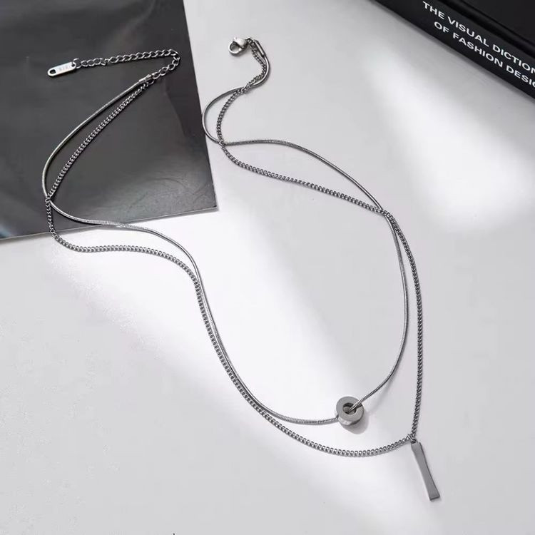 Многослойное стальное колье с геометрическими подвесками J10551CJJ Многослойное стальное колье с геометрическими подвесками J10551CJJ