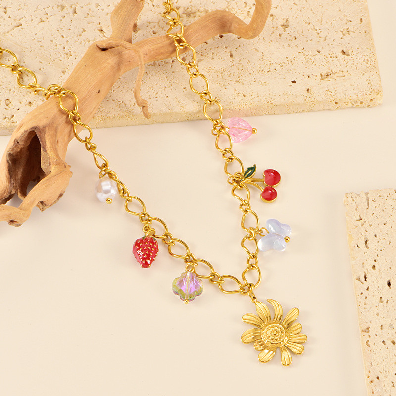 Цепочка с яркими разноцветными подвесками и цветком CJR89550