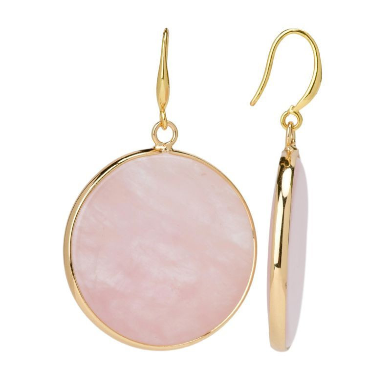 Золотистые серьги-кольца с розовыми перламутровыми дисками CJP83111 Золотистые серьги-кольца с розовыми перламутровыми дисками CJP83111