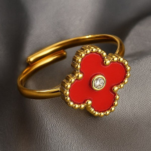 Кольцо с крупным клевером и декоративной красной эмалью 1J12071CJJ