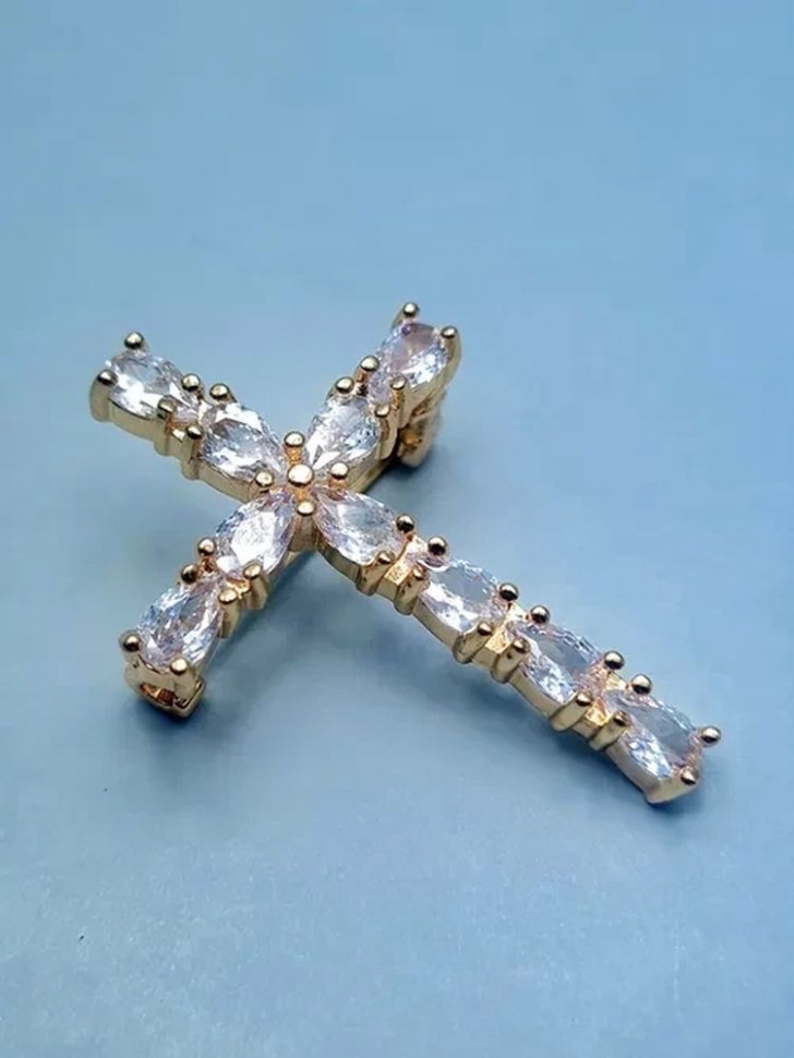 Стальная брошь с напылением золотом крест J10077CJJ