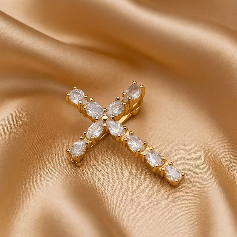 Стальная брошь с напылением золотом крест J10077CJJ Стальная брошь с напылением золотом крест J10077CJJ