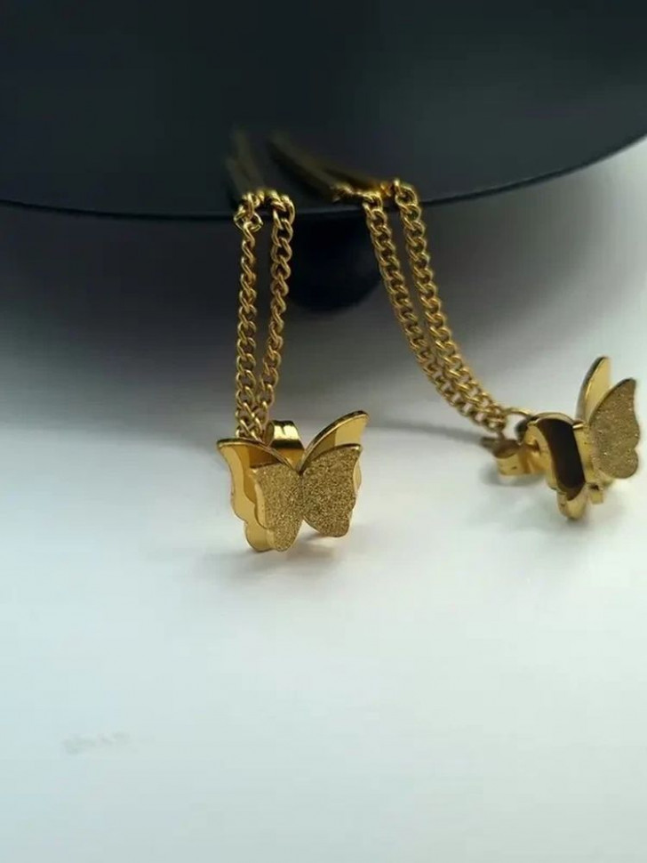 Серьги-гвоздики стальные с напылением золотом бабочки J10226CJJ