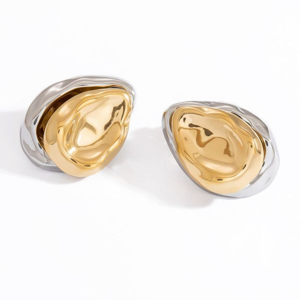 Серьги-пусеты Овалы двухцветные «Мятый металл» CJL45290