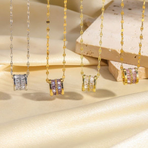 Золотистая Цепочка с квадратным сиреневым кристаллом CJG26624