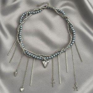 Колье ювелирный сплав жемчуг кулон сердце 1J12212CJJ