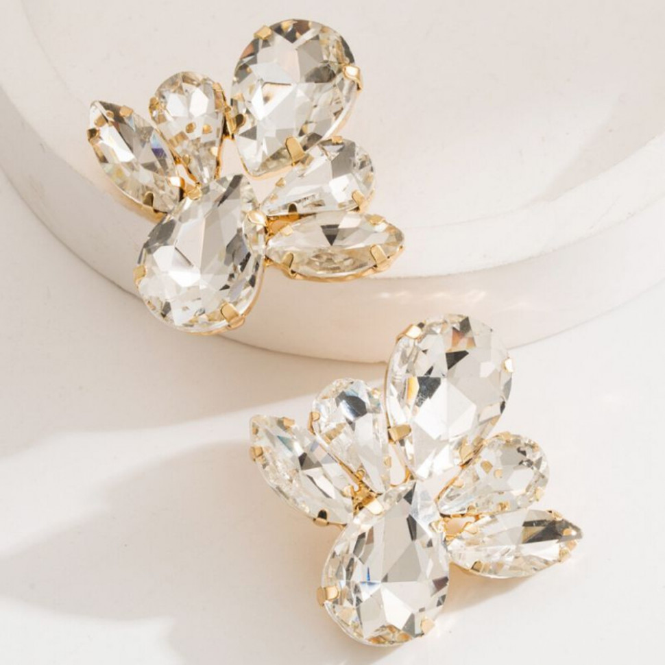 Роскошные серьги-пусеты Изумрудный каскад кристаллов CJH87384