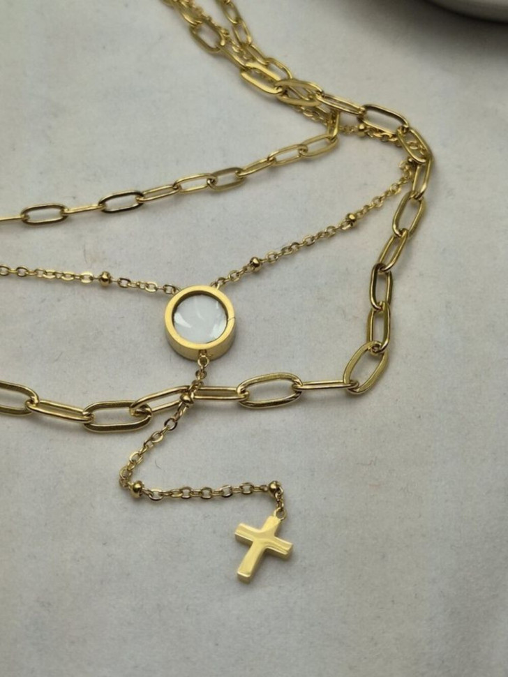 Многослойное колье-галстук с каскадом золотых цепочек J10558CJJ