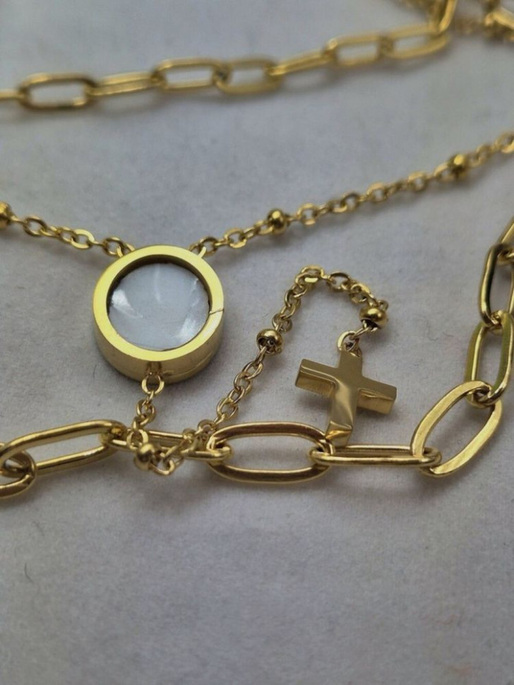 Многослойное колье-галстук с каскадом золотых цепочек J10558CJJ