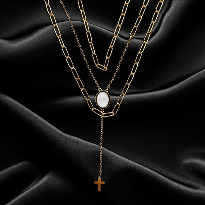 Многослойное колье-галстук с каскадом золотых цепочек J10558CJJ