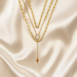 Многослойное колье-галстук с каскадом золотых цепочек J10558CJJ Многослойное колье-галстук с каскадом золотых цепочек J10558CJJ