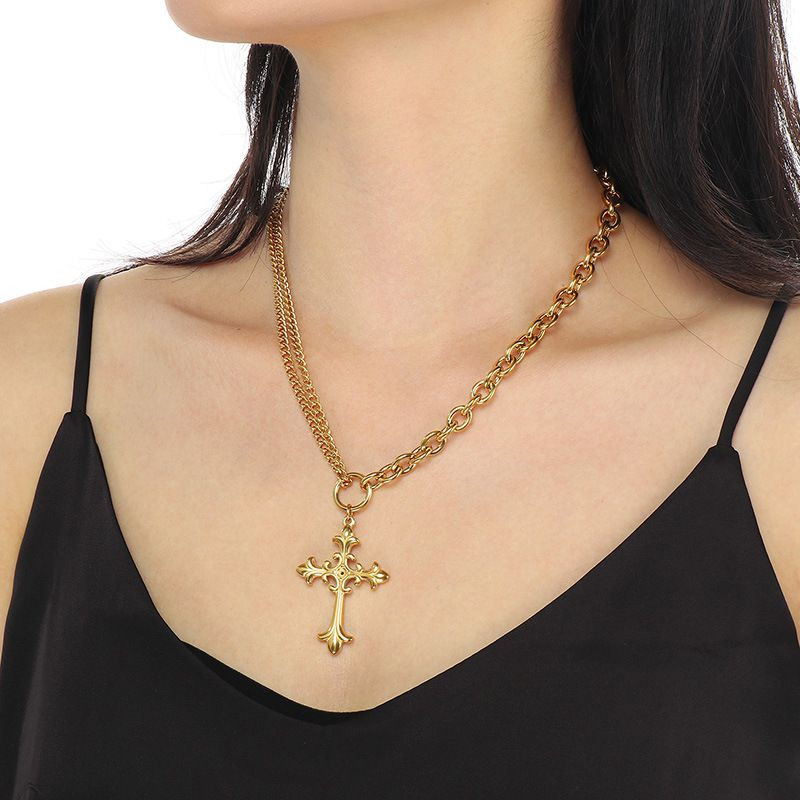 Золотистая массивная цепь с подвеской в форме креста CJR55485