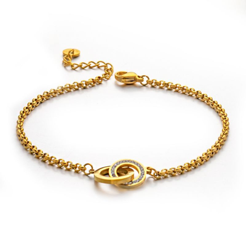 Браслет-цепочка с переплетенными кольцами и инкрустацией CJL30244