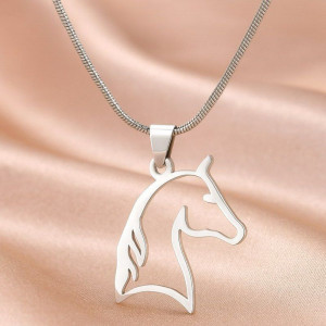 Стальная цепочка с кулоном в виде силуэта головы лошади 1J12456CJJ