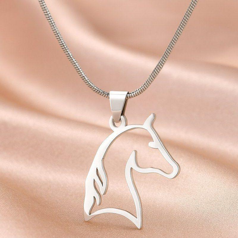 Стальная цепочка с кулоном в виде силуэта головы лошади 1J12456CJJ Стальная цепочка с кулоном в виде силуэта головы лошади 1J12456CJJ