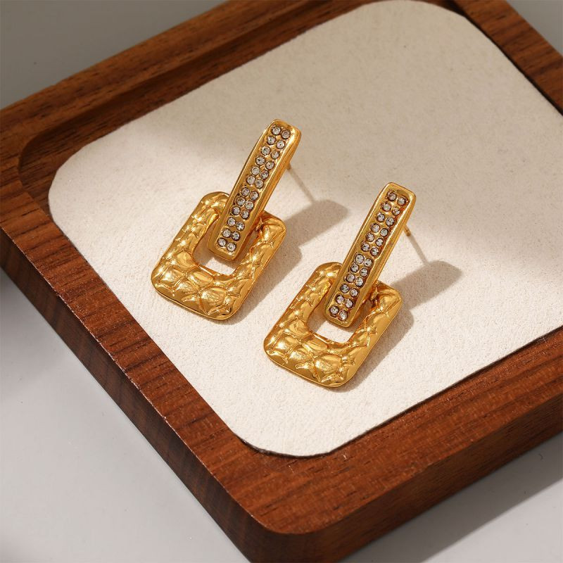 Серьги из титановой стали с квадратом и стразами ASUZ56500