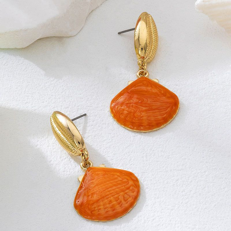 Ярко-оранжевые серьги в форме вееров с золотистым основанием CJP84677 Ярко-оранжевые серьги в форме вееров с золотистым основанием CJP84677