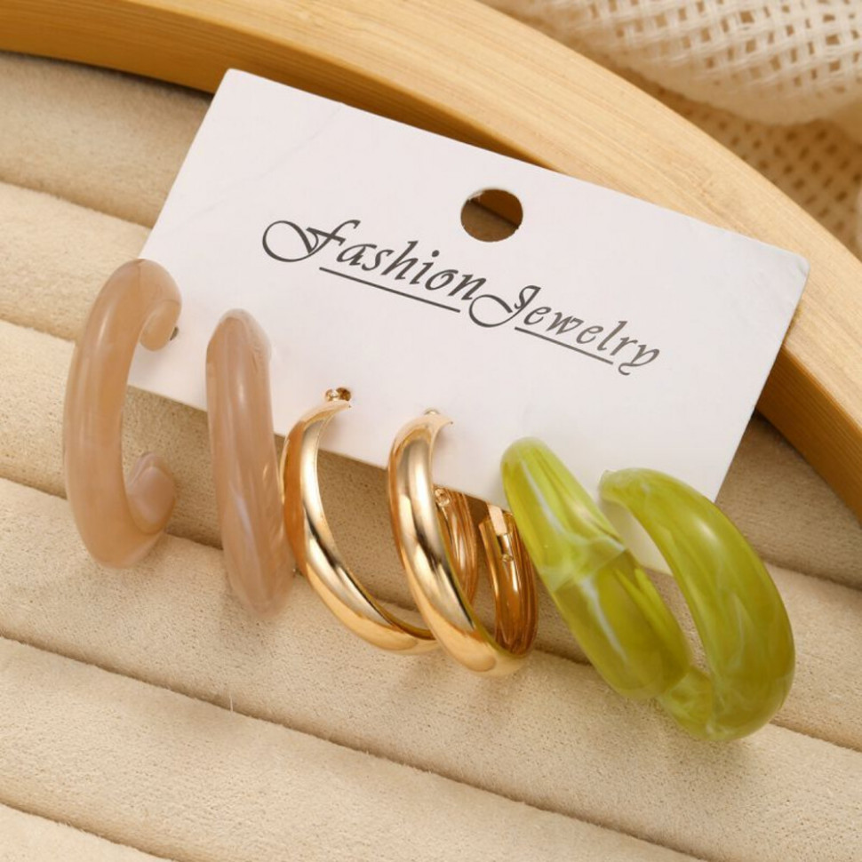 Набор крупных акцентных серег конго из акрила и металла CJH65318 Набор крупных акцентных серег конго из акрила и металла CJH65318