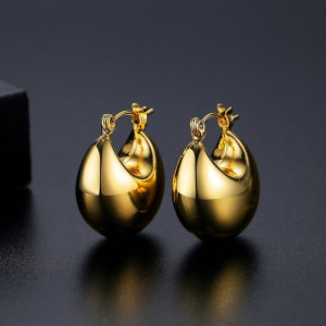 Объемные серьги-кольца «Золотые капли» N66527 Объемные серьги-кольца «Золотые капли» N66527