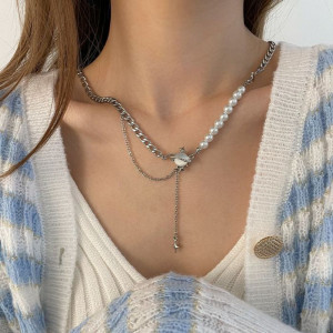 Трехслойное колье с жемчугом и планетой CJH67748 Трехслойное колье с жемчугом и планетой CJH67748