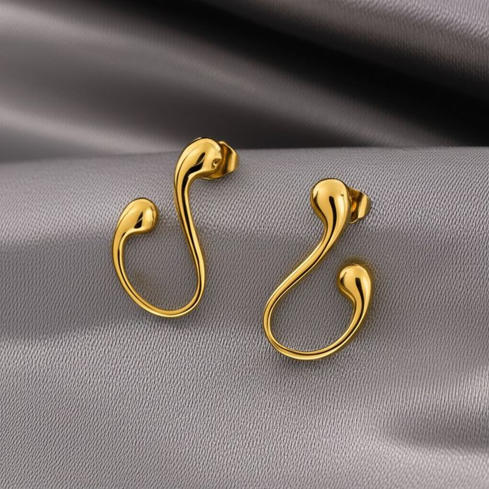 Золотистые серьги-пусеты Капли из ювелирного сплава 1J11681CJJ