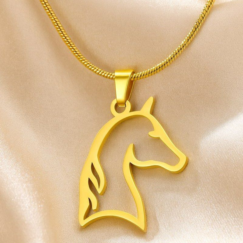 Цепочка кулон лошадь медицинская сталь напыление золотом 1J12457CJJ