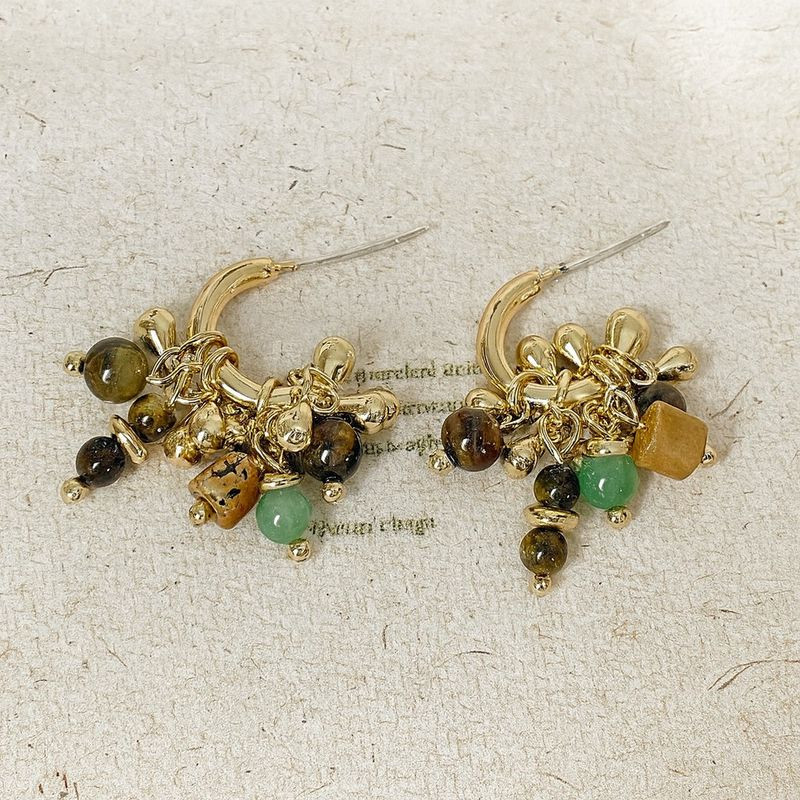 Серьги медь напыление золотом бусины 1J12357CJJ