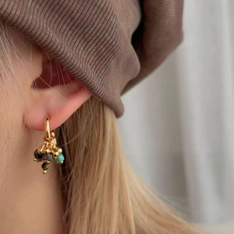 Серьги медь напыление золотом бусины 1J12357CJJ