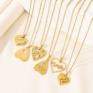 Золотистая Цепочка с кулоном-сердцем и гравировкой CJD85197 Золотистая Цепочка с кулоном-сердцем и гравировкой CJD85197